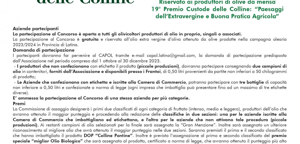 XIX Concorso Provinciale “L’Olio delle Colline, Paesaggi dell’Extravergine e Buona Pratica Agricola dei Lepini, Ausoni e Aurunci”