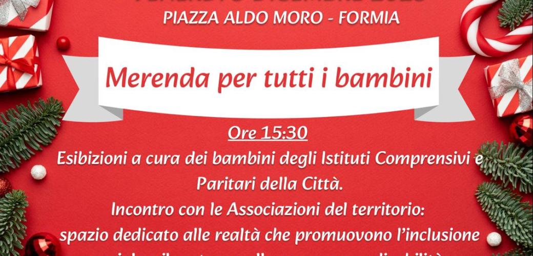 Venerdì 5 dicembre la IV edizione del Natale Condiviso, appuntamento con associazioni, famiglie e scuole in Piazza Aldo Moro, nel cuore della Città di Formia